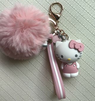 Cute Hello Kitty Pom Pom Fur Ball Strap Case Cover for Airpods Key Chain Keyring 2