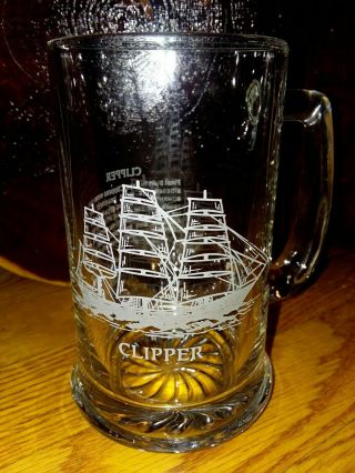 Vintage Clipper Glass Stein Mug Etched Clipper Vessell W/ Etched Decription
