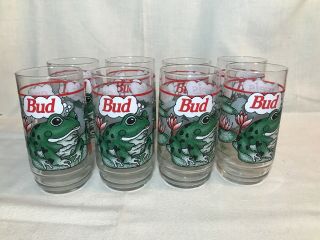 8 Vintage 1995 Budweiser King Of Beers 16oz Frog Glasses Bud - Weis - Ex