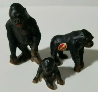 Bone China Vintage Made In Japan Miniature 3 Bone China Gorilla Figurines