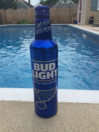 2019 St.  Louis Blues Stanly Cup Champions 16 Oz Aluminum Bud Light Beer Bottle