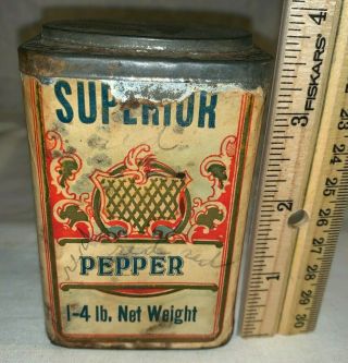 Antique Superior Pepper 1/4lb Spice Tin Vintage St Cloud Grocery Minnesota Mn