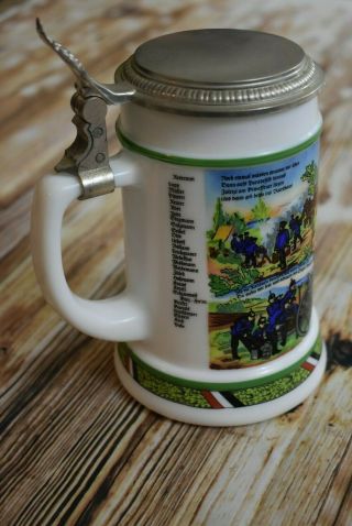 Vintage German Bmf Bierseidel Lidded Milk Glass Beer Stein Military Art