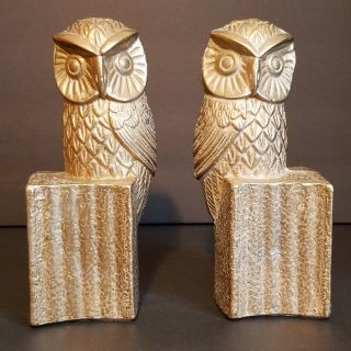 Set Of Brass Owl Bookends Perched On Books Vintage Mid Century Retro 6 " Tall