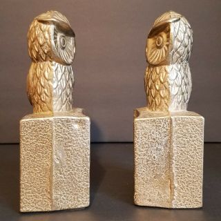 Set of Brass Owl Bookends Perched on Books Vintage Mid Century Retro 6 