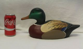 Rare Vintage Wood Carved Hand Painted Signed " Mallard " Duck 1983