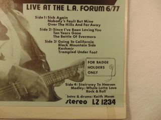 LED ZEPPELIN - LIVE AT THE L.  A.  FORUM - PART 1 - JUNE 23,  1977 - 2 LP SET 4