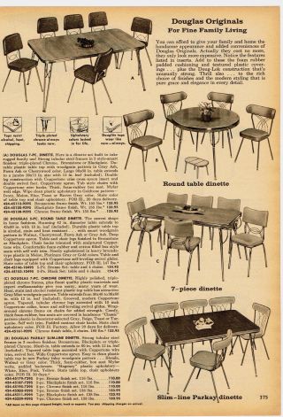 1959 Ad Douglas Chrome Dinette Parkay Slim - Line Round 7 - Piece Folding Tables