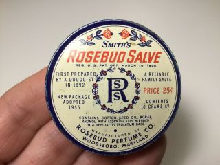 Vintage Smith’s Rosebud Salve Ointment Advertising Medicine Tin