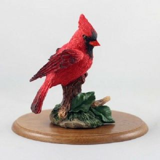Hand Painted Cardinal Resin Wild Bird Figurine On Wood Base Statue