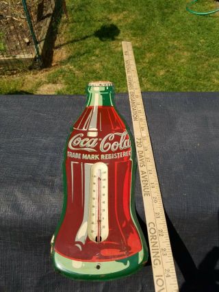 Vintage 17 " Coca - Cola Bottle Thermometer Tin Sign - 1950s