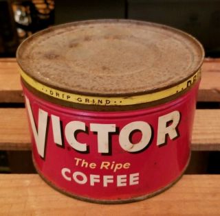 Vintage Victor Coffee 1lb Keywind Tin Can Martin Hall Co Boston Drip Grind
