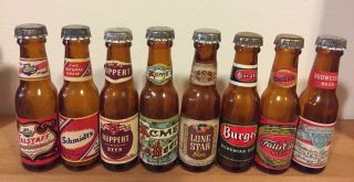 8 Vintage Miniature Glass Beer Bottles,  Acme,  Lone Star,  Ruppert,  Burger,  Etc.