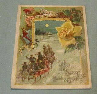 Woolson Spice Co.  Lion Coffee Christmas Holiday Greeting 7 " Victorian Trade Card