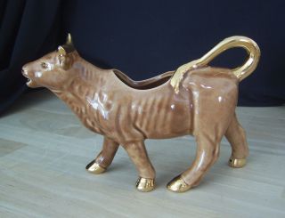 Bull/ Cow Creamer/ Pitcher Gilt Horns/ Mouth/ Tail/ Hoofs 8 " X 5 1/4 " Vintage