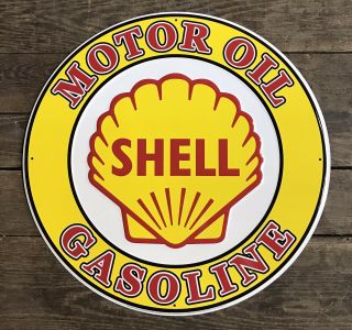 Shell MOTOR OIL GASOLINE Vintage Circular Tin Metal Sign | #2154253
