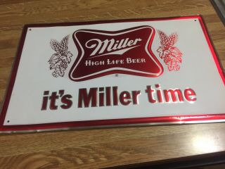 Miller High Life Beer Tin Embossed 1978 70s Its Miller Time Made In Usa Vintage