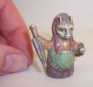 Vintage Cold Painted Bronze Anthropomorphic Tabby Cat Beatrix Potter Miniature