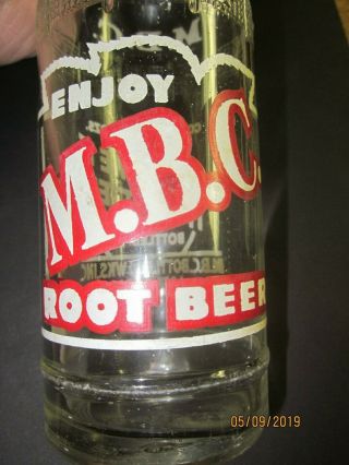 Lockport,  Louisiana " M.  B.  C.  Root Beer " Vintage Acl Soda Bottle 1950 