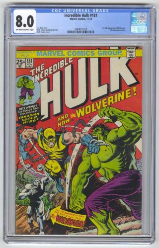 Incredible Hulk 181 Cgc 8.  0 Marvel Comic Mega Key 1st Wolverine