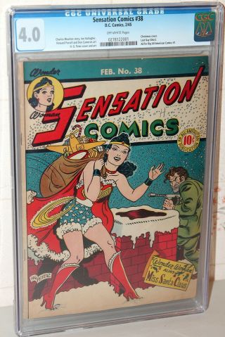 Sensation Comics 38 Christmas Cover Wonder Woman Golden Age Dc 1945 Cgc 4.  0