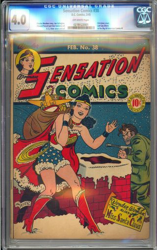 Sensation Comics 38 Christmas Cover Wonder Woman Golden Age DC 1945 CGC 4.  0 3