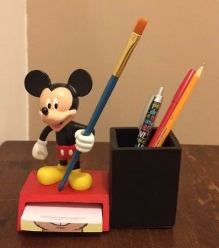 M I I Disney Mickey Mouse Desktop Resin Pencil Pen Brush Memo Desk Holder Vtg