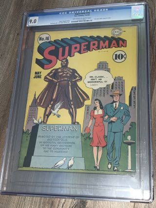 Superman 16 Cgc 9.  0 Vf/nm Oww Dc 1942 1st Lois Lane Cover In Superman