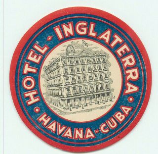 Havana Cuba Hotel Inglaterra Vintage Luggage Label