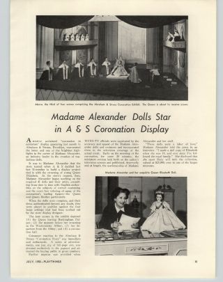 1953 Paper Ad Article Madame Alexander Dolls Queen Elizabeth Abraham & Straus