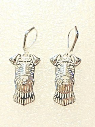 Earrings Welsh Irish Wire Fox Airedale Terrier Dog Puppy Silver Leverback