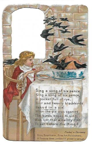 Victorian Antique Die Cut Scrap,  Sing A Song Of Six Pence,  Birn Bros 1890s