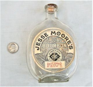 Old Pumpkin Seed Whiskey Flask W/label " Jesse Moore 
