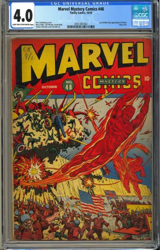 Marvel Mystery Comics 48 Classic Nazi Wwii Us Flag Cover Timely 1943 Cgc 4.  0