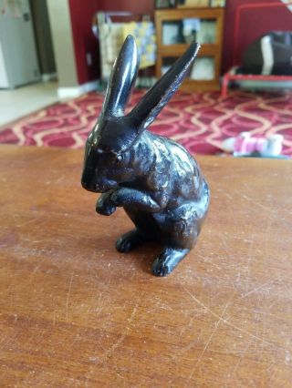 Vintage Solid Metal Adorable Bunny Rabbit Figurine Paperweight Dark Brown Heavy