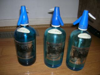 Vintage 3 Blue Seltzer Water Bottle 26 Fl Oz Made In Czechoslovakia