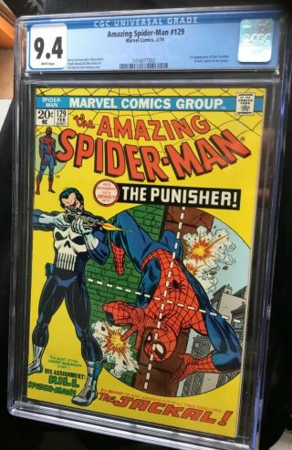 Spider - Man 129 Cgc 9.  4 Nm Near White Pages Marvel 1974 1st Punisher