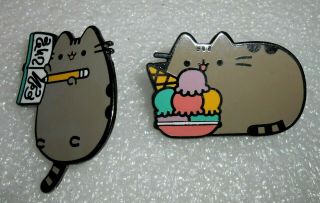 2 Different Pusheen Cat Enamel Character Pin Pins Ice Cream Pencil Tablet