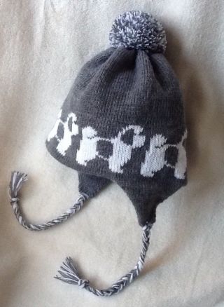 Shih Tzu Grey And White Dog Knitted Lined Grey Adult Trapper Ear Flap Hat