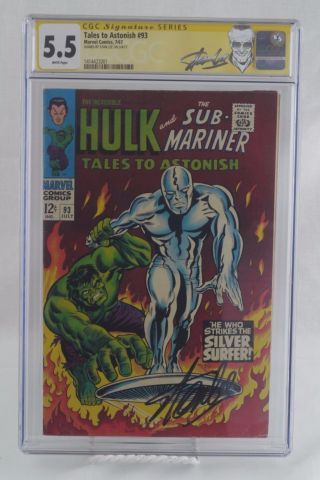 Tales To Astonish 93 Cgc 5.  5 Hulk Vs Silver Surfer White Pages Signed Stan Lee