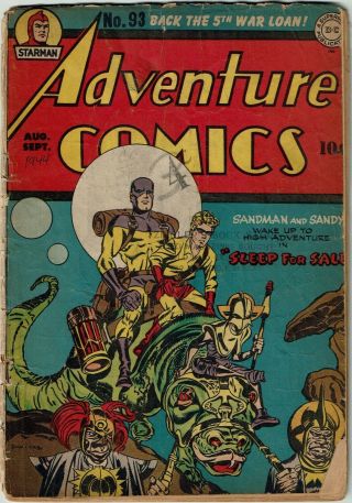 Adventure Comics 93 Dc 1944 Simon & Kirby Sandman Cover Gd -