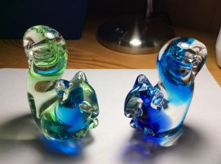 Art Glass Blue/green Squirrel Figurines Sun Catchers