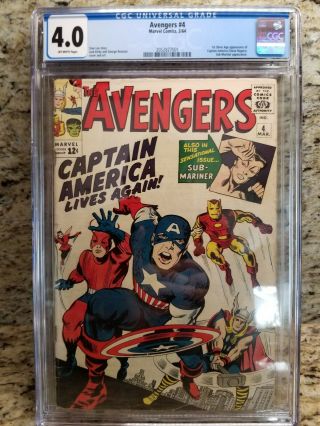 Avengers 4 1964 Cgc 4.  0.  1st Silver Age Appearance Of Captain America
