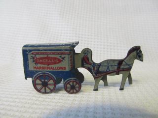 Vintage Cracker Jack Gumball Tin Litho Toy Prize Horse & Wagon