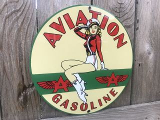 Aviation Flying A Pinup Rare Garage Gasoline Vintage Round Metal Sign