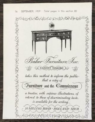 1939 Baker Furniture Holland Michigan Print Ad Furniture And The Connoisseur