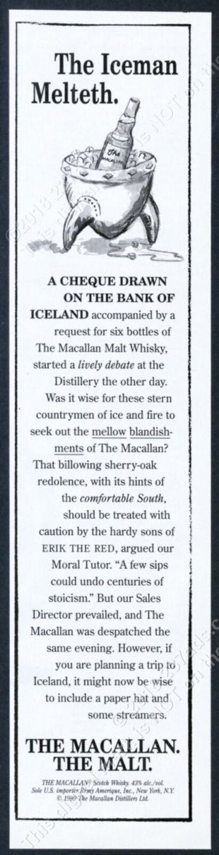 1999 The Macallan Scotch Whisky Viking Helmet Iceman Melteth Vintage Print Ad