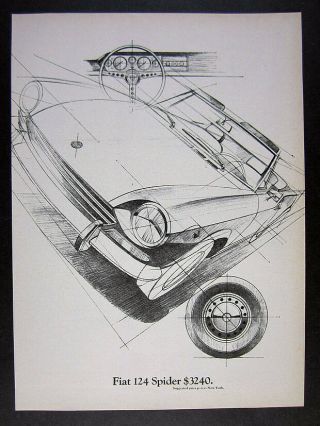 1969 Fiat 124 Spider Sports Car Illustration Art Vintage Print Ad