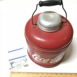 Vintage Red Round Insulated Carrier Coca - Cola Cooler With Wooden Handle