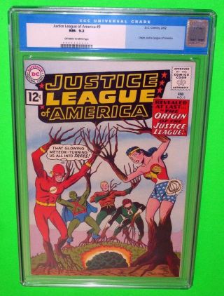 1962 Justice League Of America 9 Cgc 9.  2 Ow - White Nm - Jla Origin Classic Label
